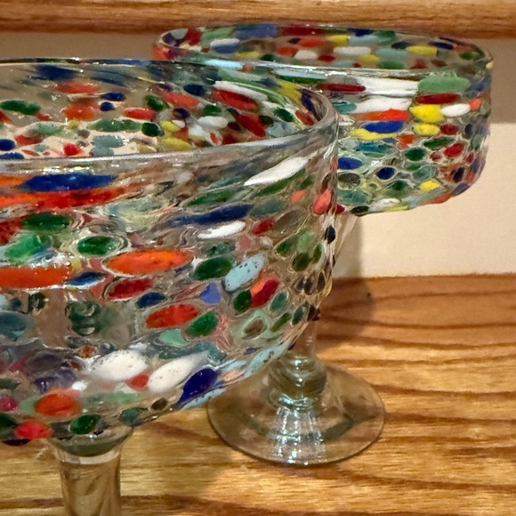 Set of 2 hand blown speckle Mexican margarita glasses - Picture 2 of 4